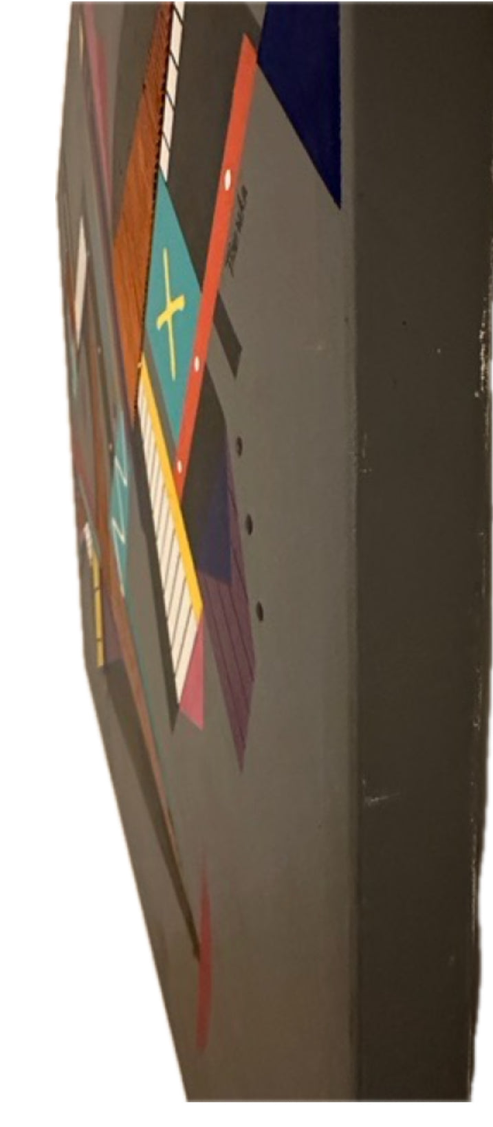 Large vintage post-modern painting, side profile of gallery-wrapped canvas with painted edges