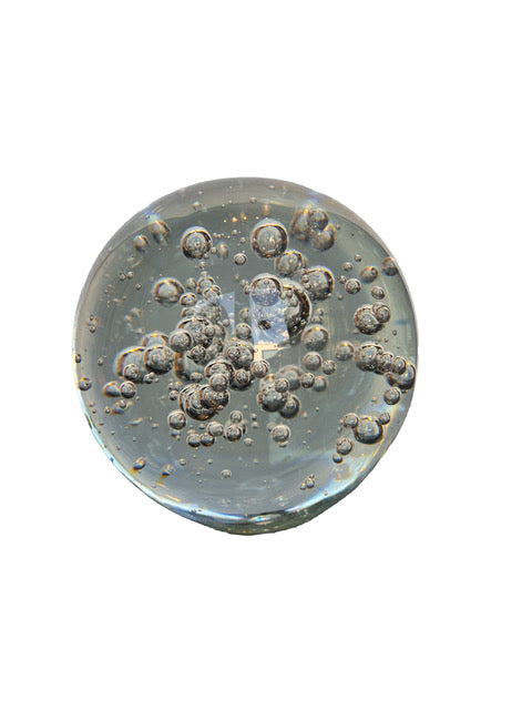 MCM clear controlled-bubble glass decorative sphere with suspended bubbles, on white