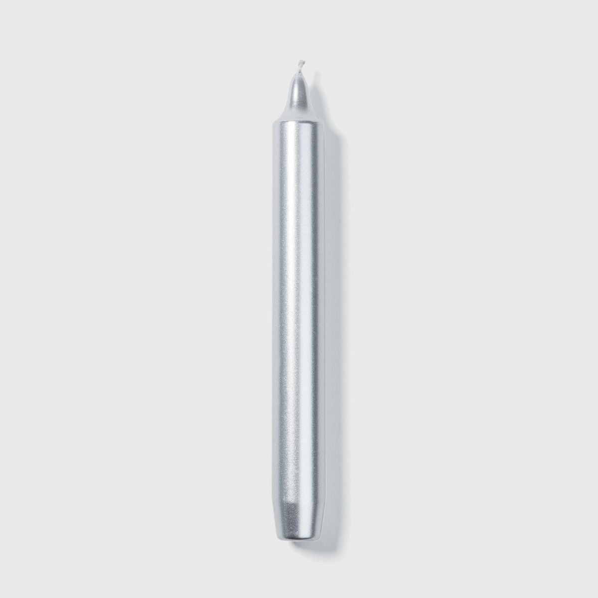 Trudon Madeleine silver taper candle, single metallic silver candle with wick
