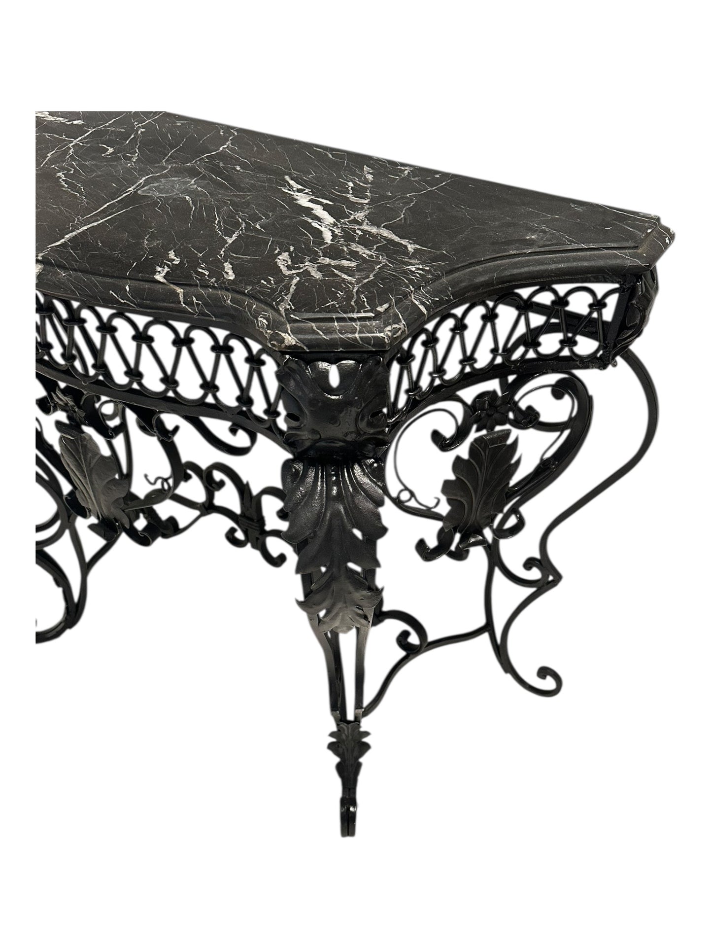 Vintage Wrought Iron Console or Entry Table With Black Marble Top image