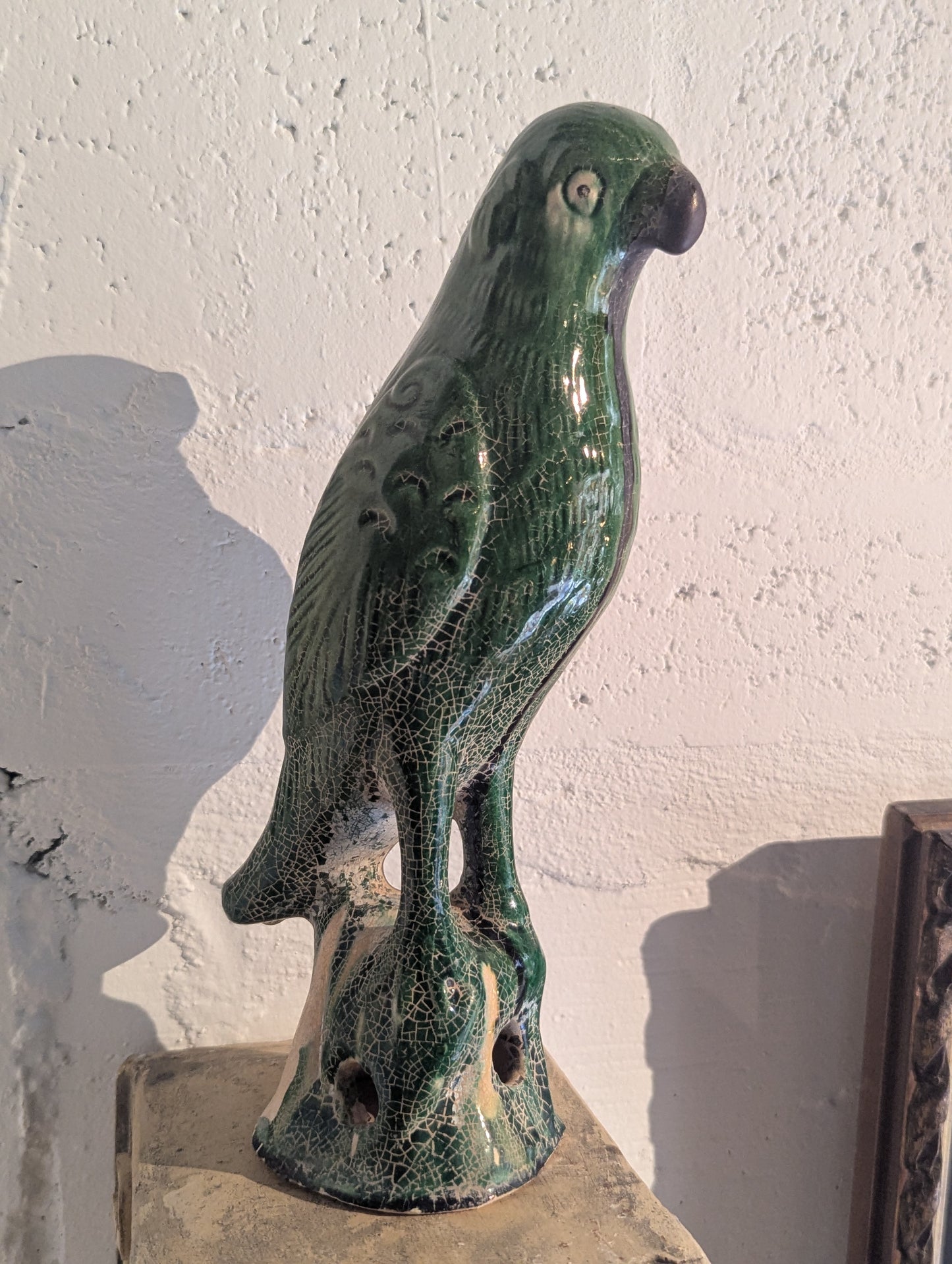 Pair of Antique Green Glazed Sancai Chinese Parrots