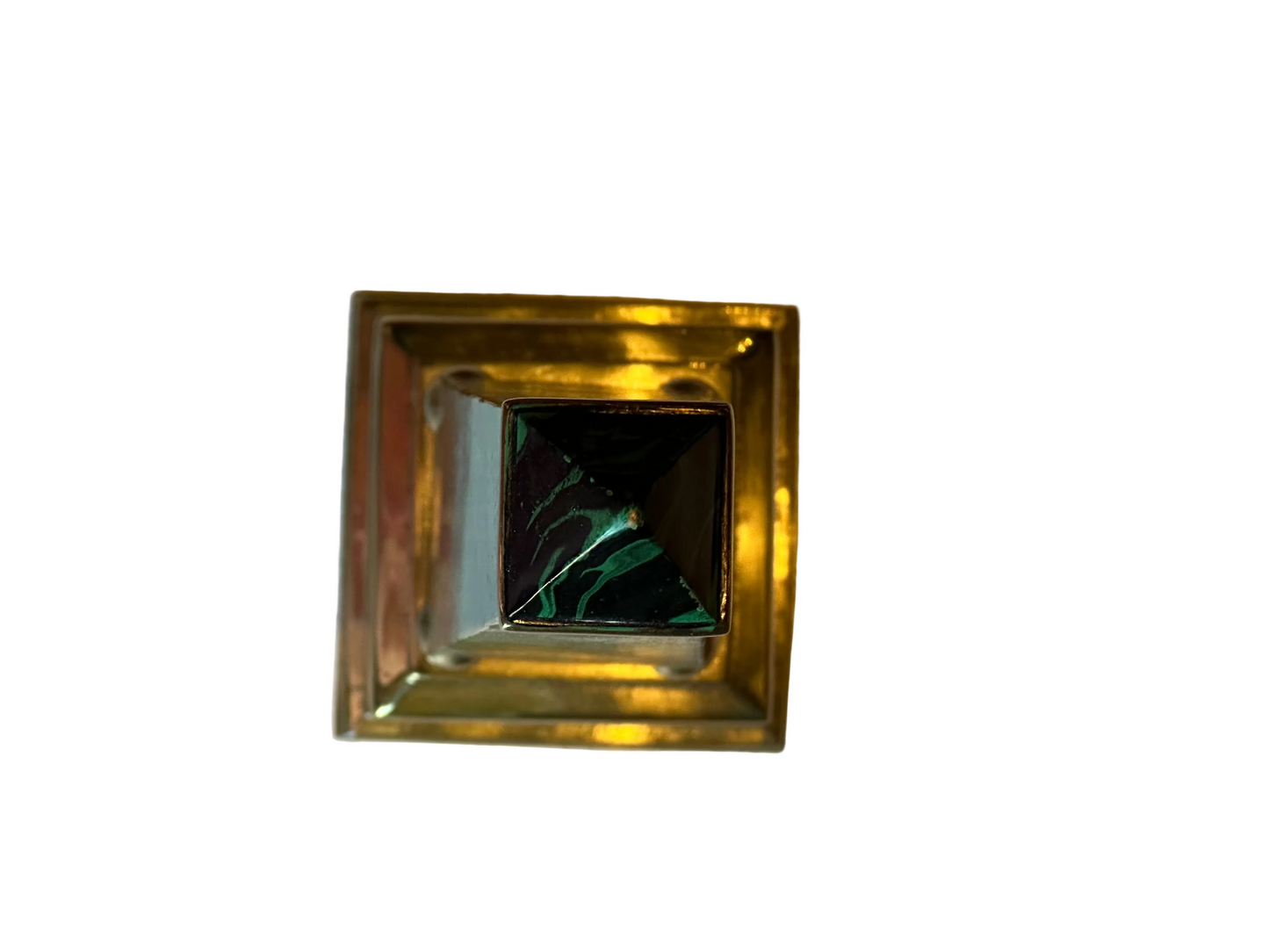 Tall Vintage Faux Malachite and Brass Obelisk
