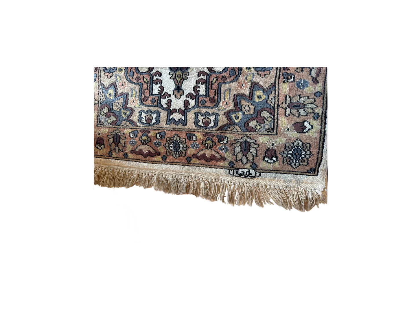 Vintage Small Persian Rug, Coral, Brown, & Cream