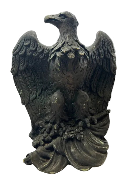 Dark patinated eagle bookend with raised wings, front view