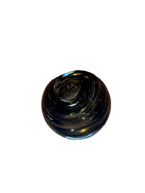 Top view of smoky swirl glass sphere showing concentric swirl pattern