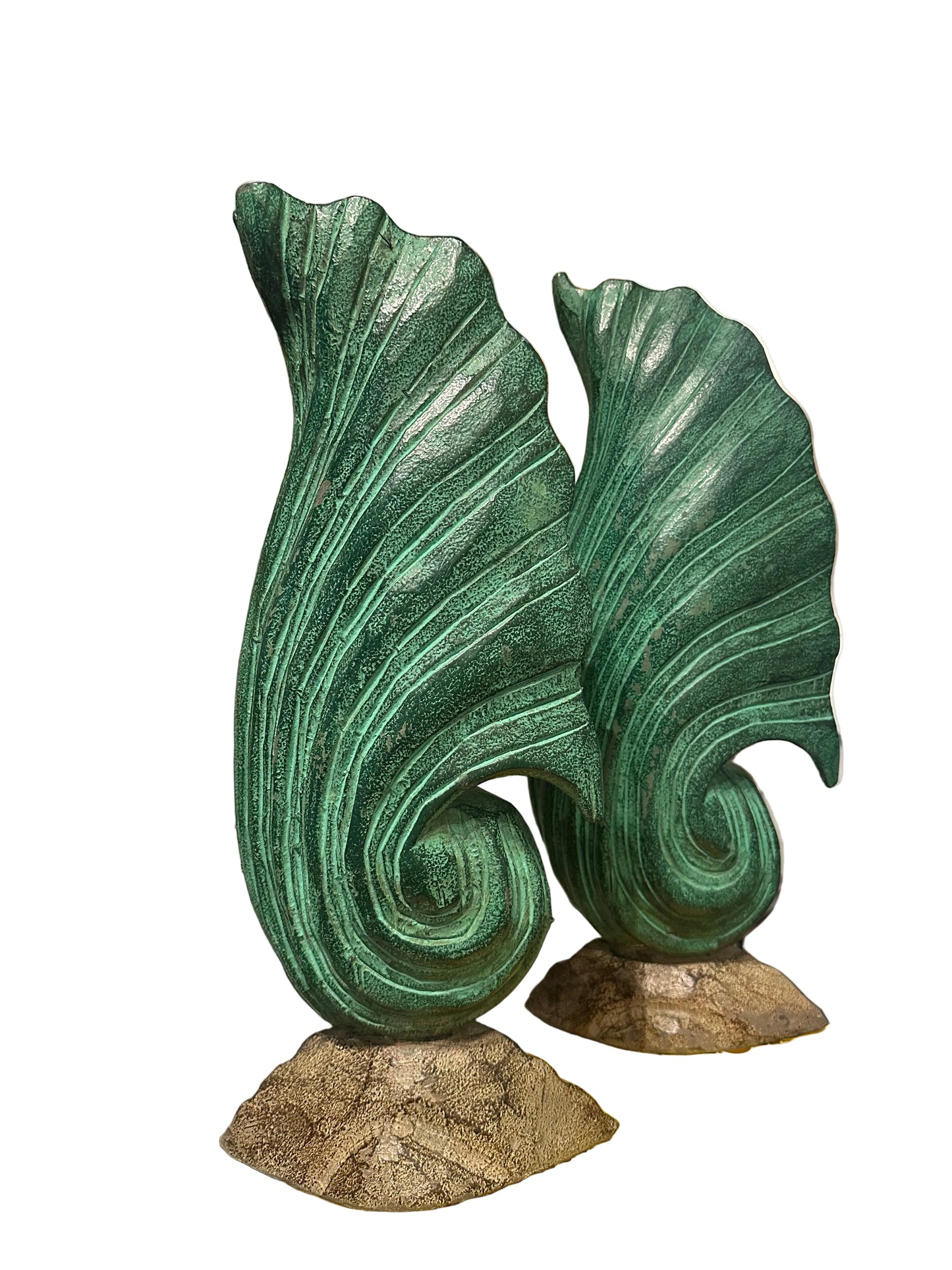 MCM Decorative Tall Carved Leaves, Pair