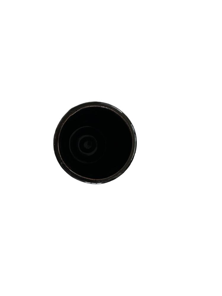 Overhead view of the studio pottery vase's glossy dark rim and interior.