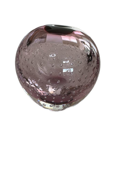 Amethyst Murano-style controlled-bubble bud vase, angled view with small flared opening.