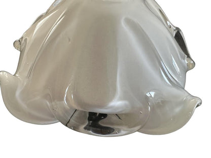 Clear ruffled glass underside of green Murano handblown dish, close-up detail