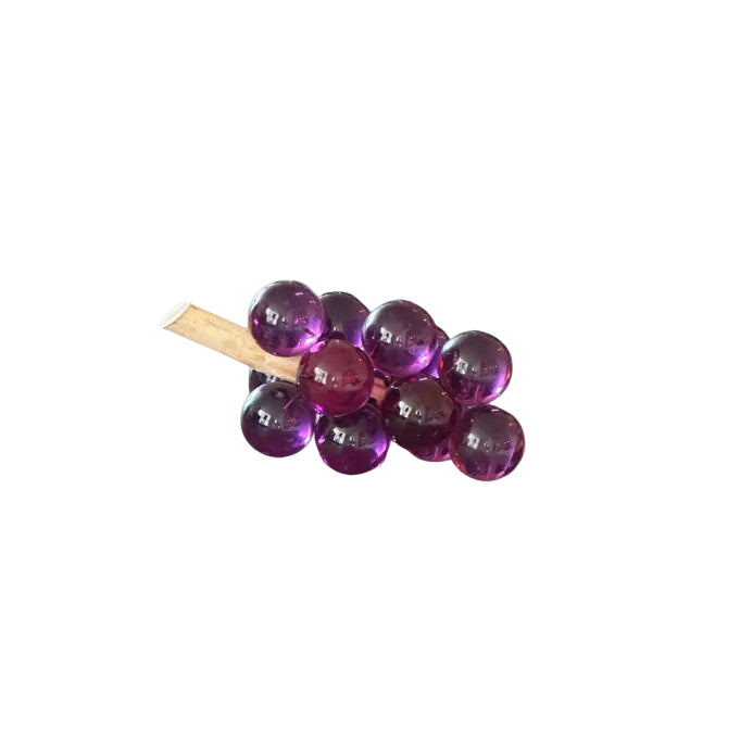 MCM purple acrylic grapes cluster on a driftwood stem, shown on a white background