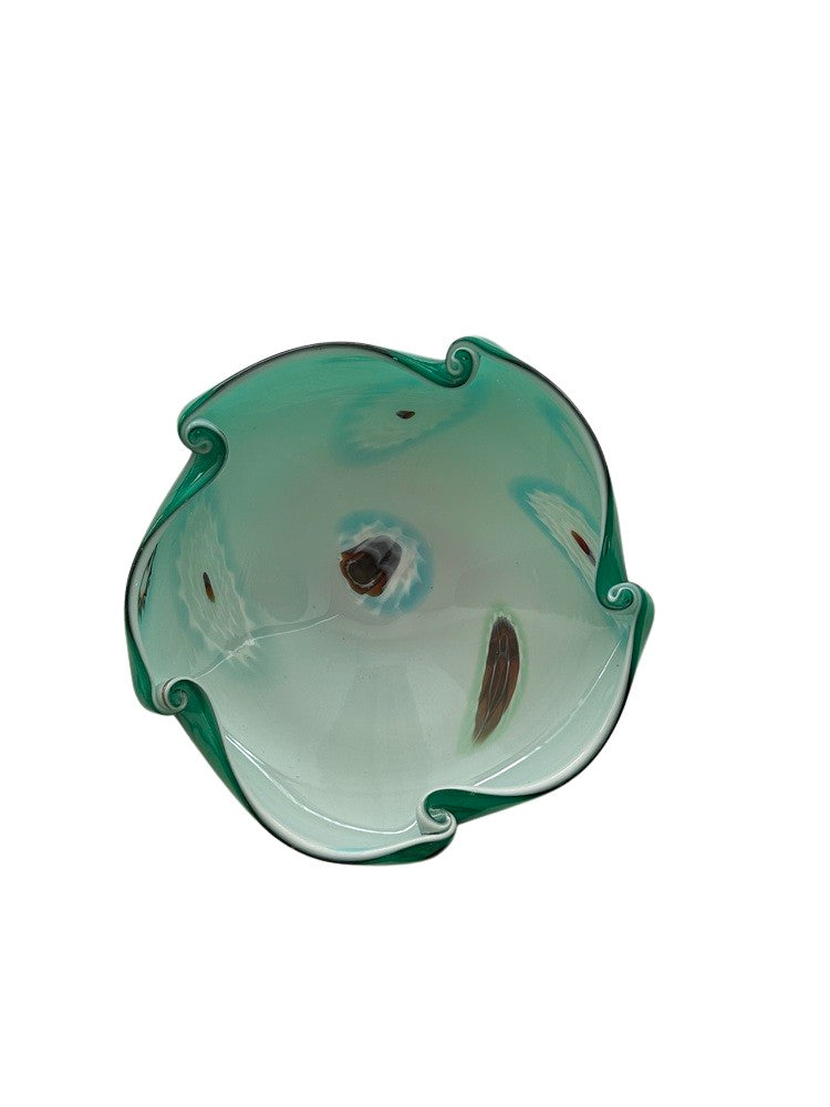 Vintage Green Hand-Blown Art Glass Bowl image