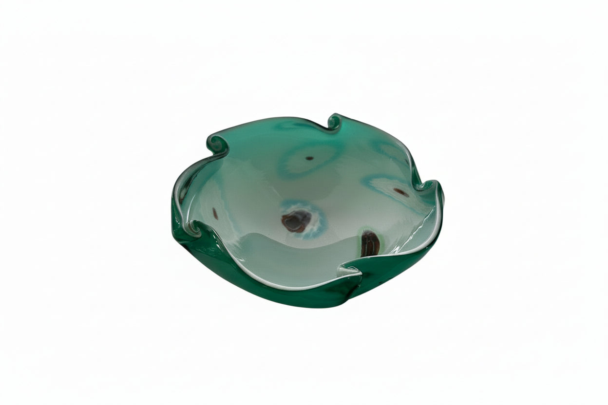 Vintage Green Hand-Blown Art Glass Bowl image