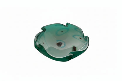 Vintage Green Hand-Blown Art Glass Bowl image