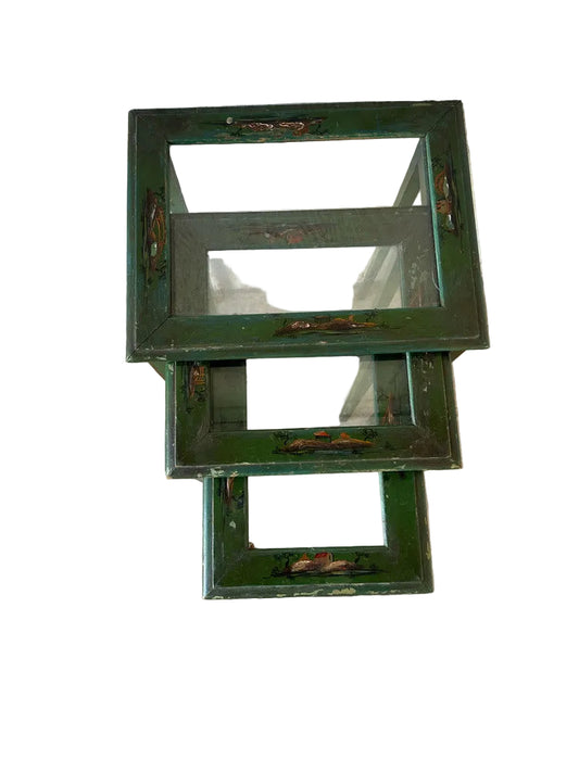 Vintage Lacquered Green Nesting Tables With Original Paint, Set of 3 image