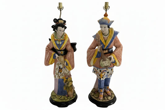 Monumental Italian Capodimonte Figural Chinoisere Table Lamps, a Pair image