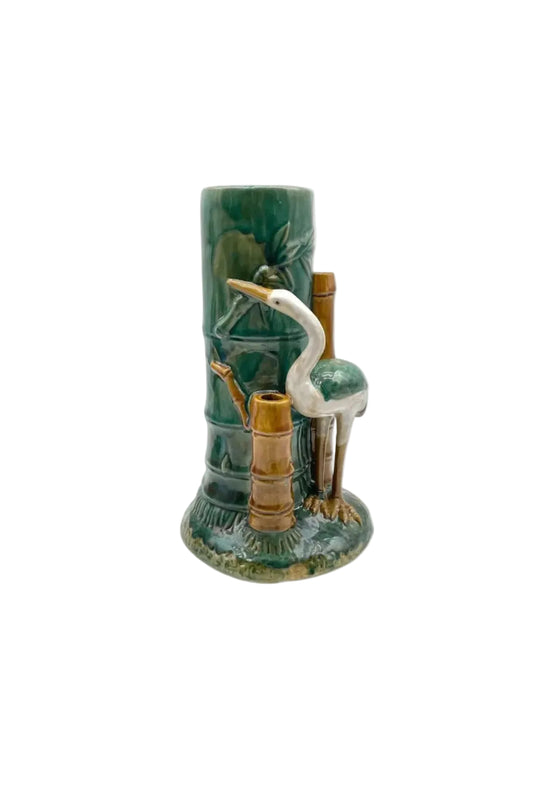 Majolica Style Heron & Bamboo Vase image
