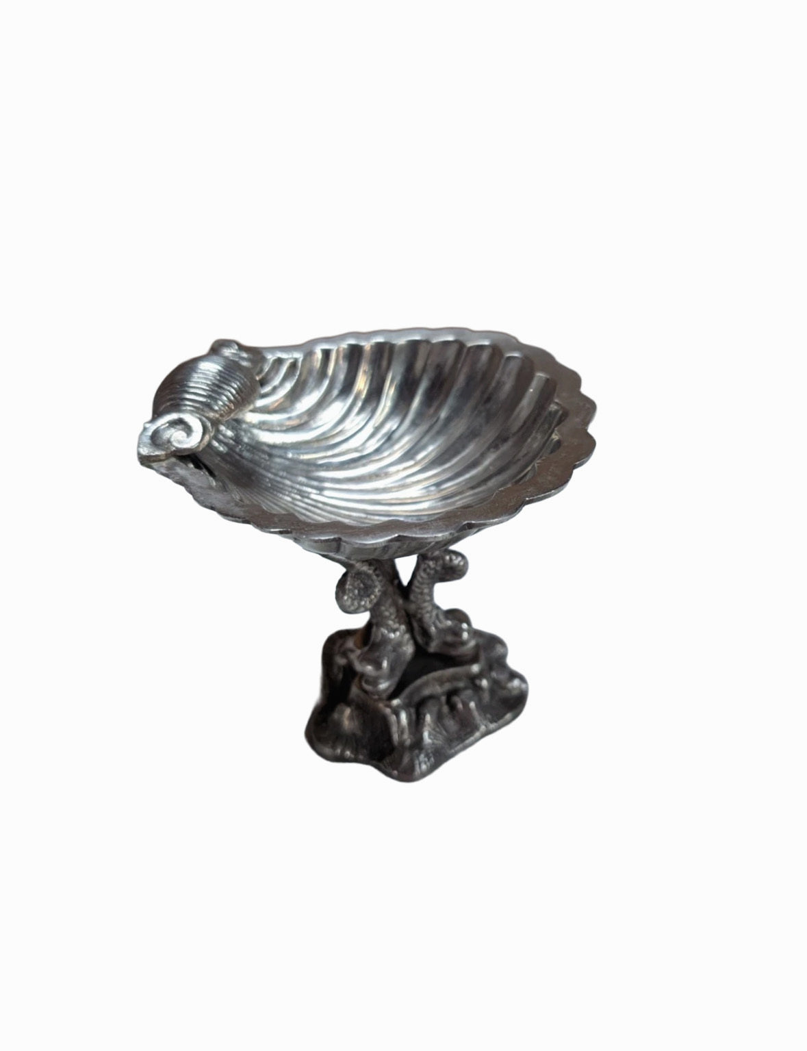 Victorian silver plate caviar dish measured against a tape, bowl spans about 4.5 inches wide