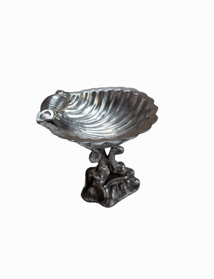 Victorian silver plate caviar dish measured against a tape, bowl spans about 4.5 inches wide