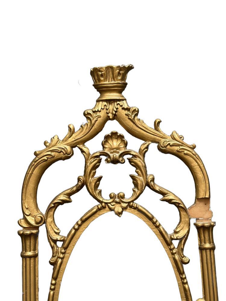 Vintage carved giltwood frame, top detail of carved crown finial and openwork scrolled crest