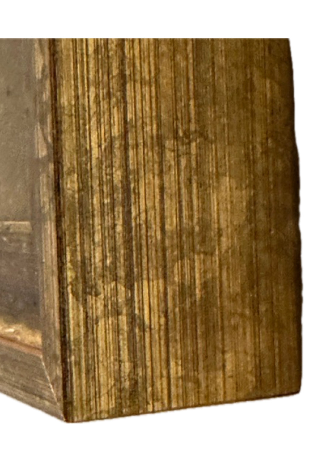 Close-up of gilt wood frame's outer edge showing vertical wood grain