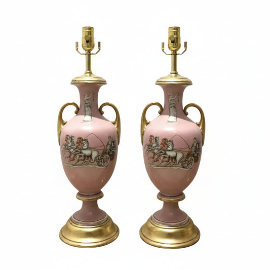 Classical Regency Pink Table Lamps, a Pair image