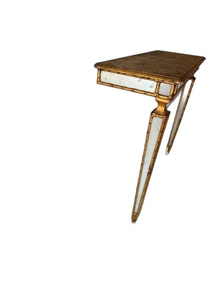 Italian pier table, three-quarter view on white showing mirror panels on the legs