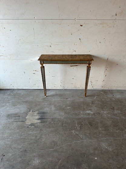Italian pier table, front elevation showing rectangular distressed wood top