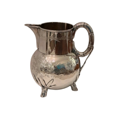 Art Nouveau silver plate pitcher, opposite side with spout at left, showing engraved floral band on neck