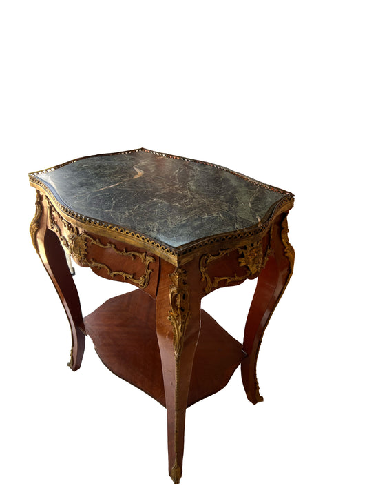 Vintage Side Tables With Green Marble Tops and Ormolu Mounts, a Pair image