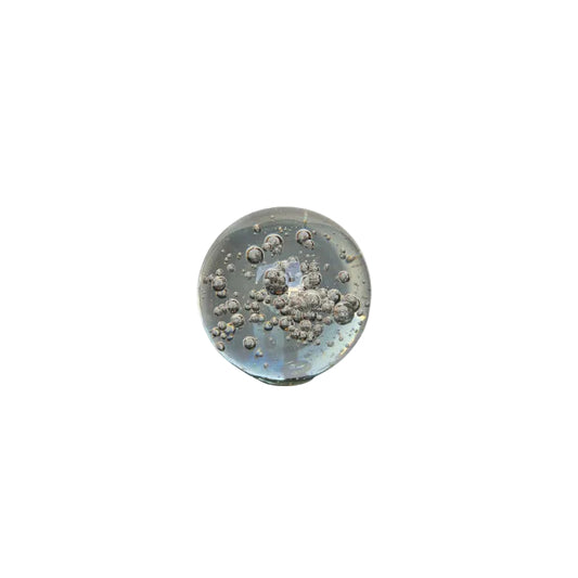 MCM clear controlled-bubble glass sphere with suspended interior bubbles, on white