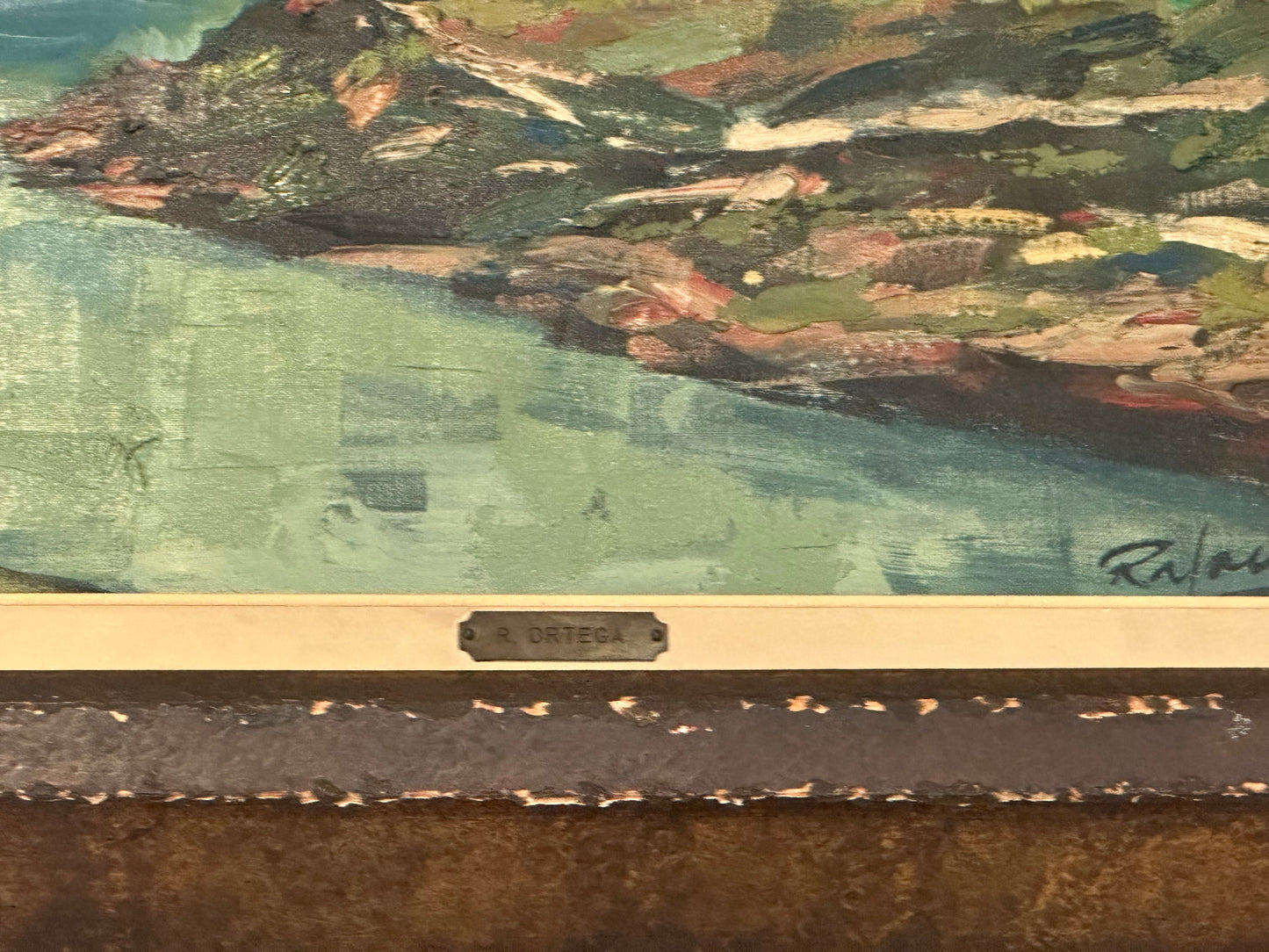Vintage Oil on Canvas, Landscape With River and Hills image