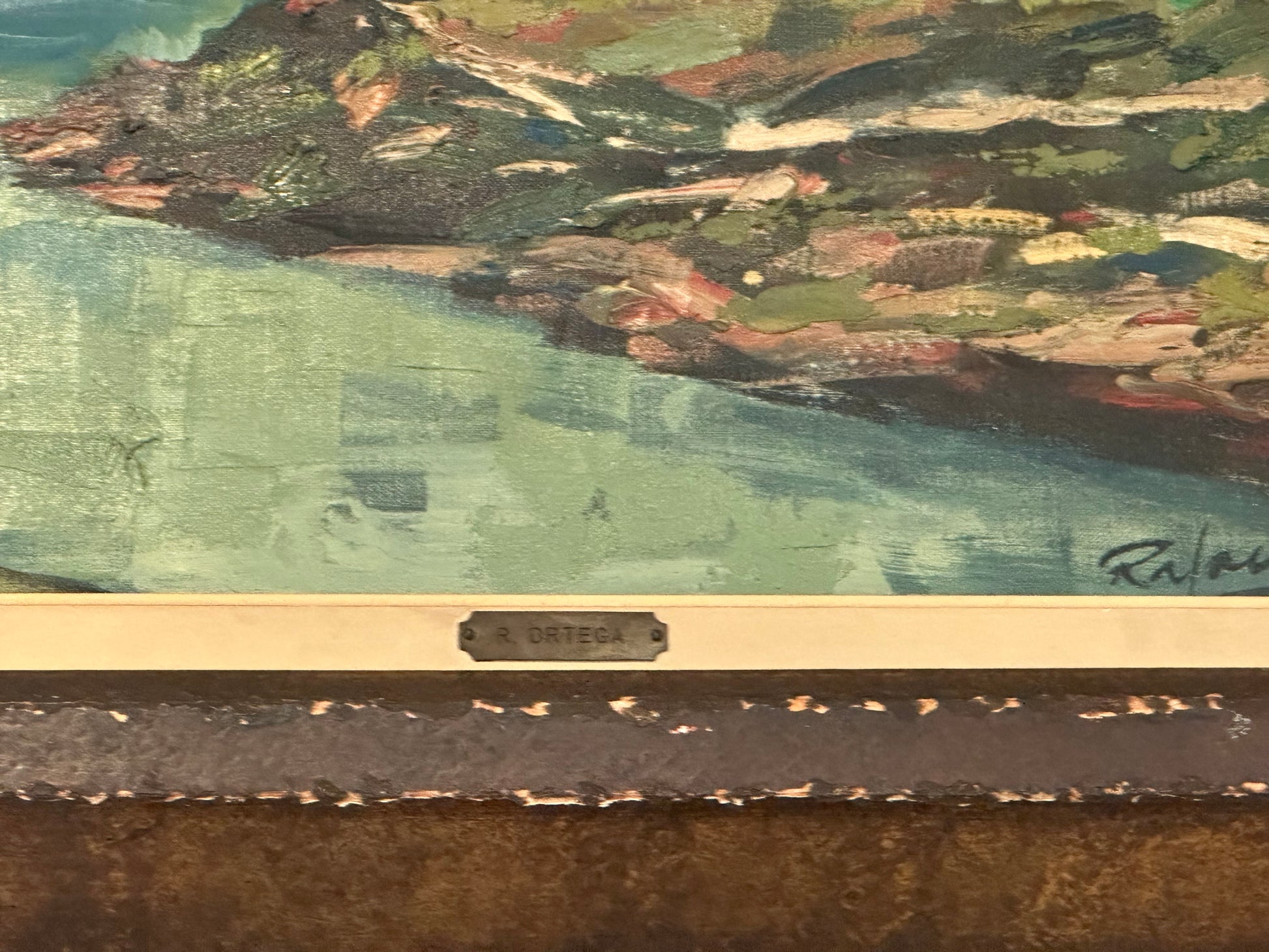 Vintage Oil on Canvas, Landscape With River and Hills image