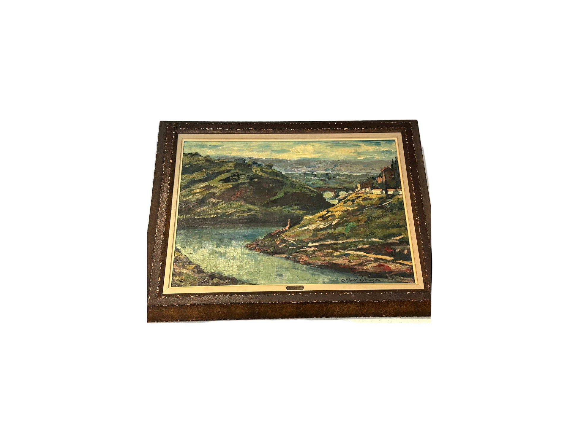 Vintage Oil on Canvas, Landscape With River and Hills image