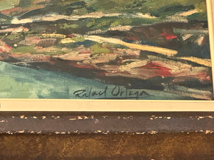 Vintage Oil on Canvas, Landscape With River and Hills image