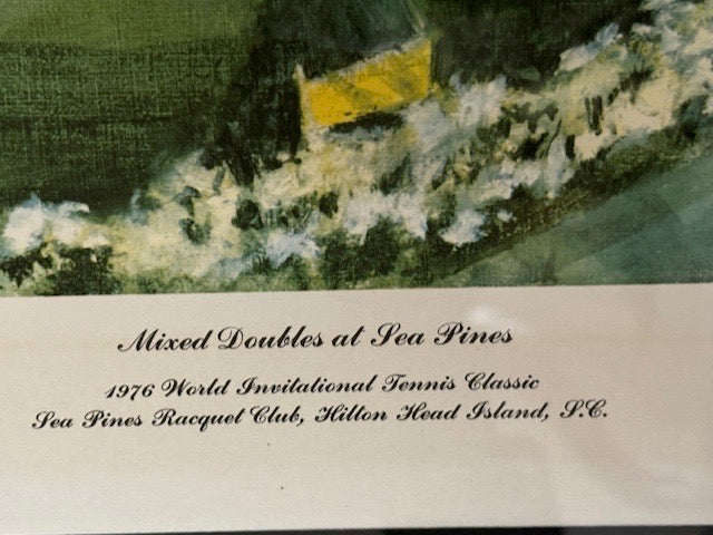 Close-up of printed title 'Mixed Doubles at Sea Pines, 1976 World Invitational Tennis Classic, Hilton Head'