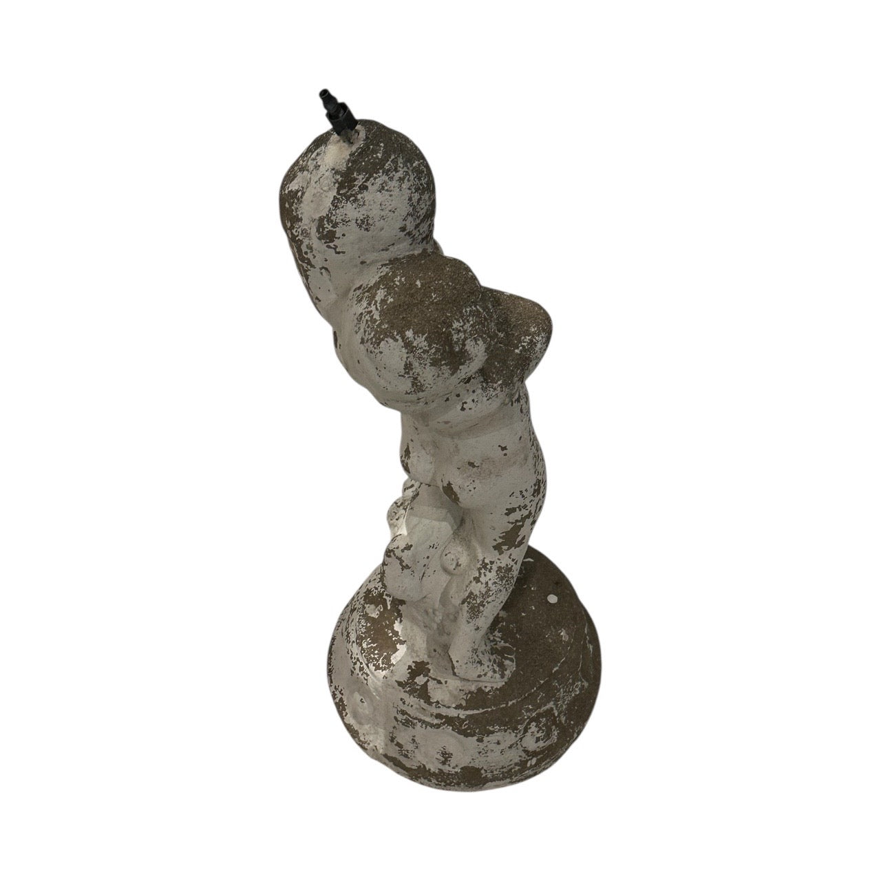 Weathered concrete female fountainhead figure on a round base with spout on top