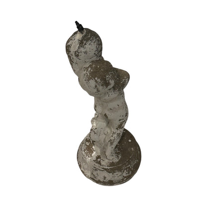 Weathered concrete female fountainhead figure on a round base with spout on top