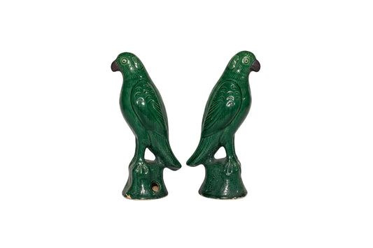 Pair of Antique Green Glazed Sancai Chinese Parrots  image