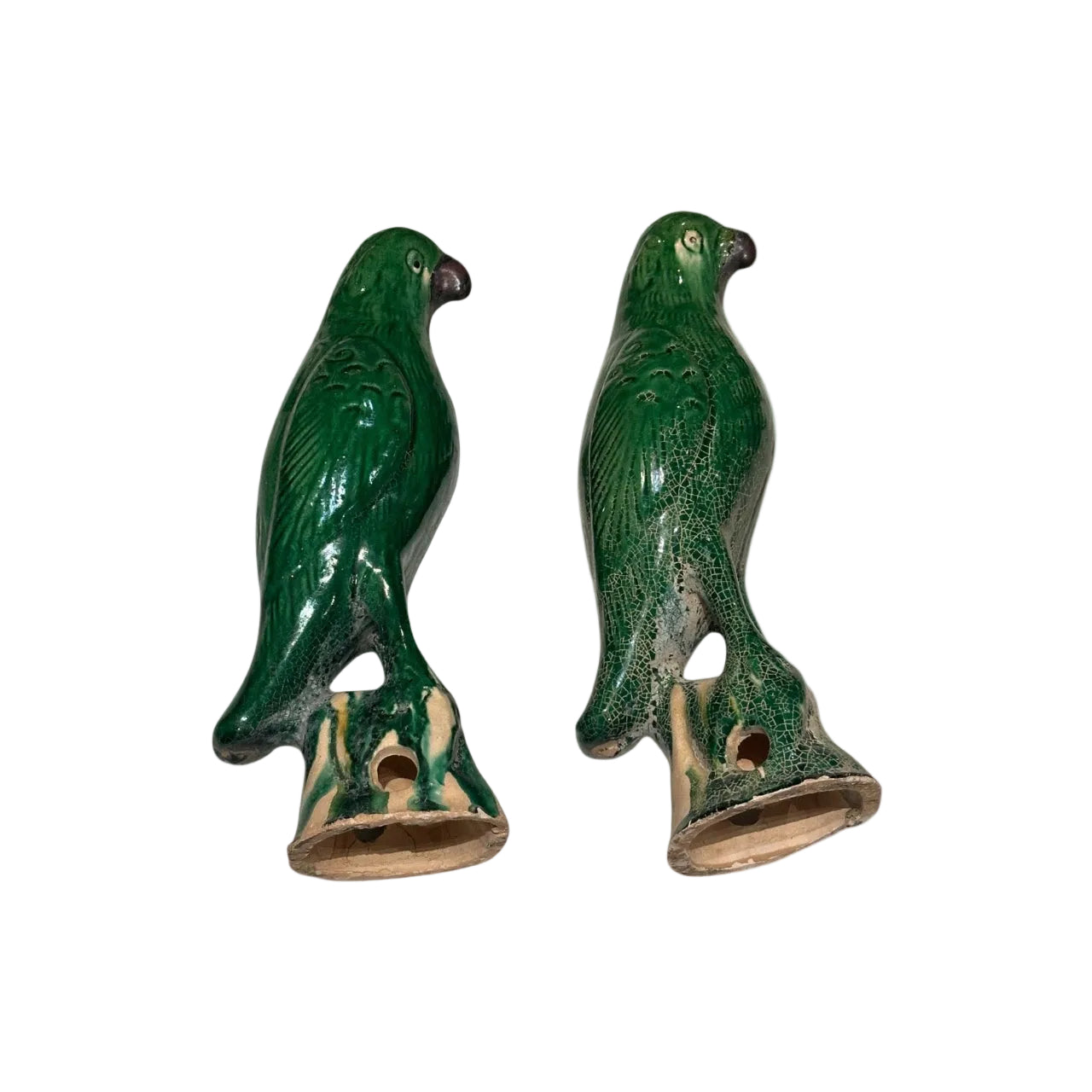 Pair of Antique Green Glazed Sancai Chinese Parrots  image