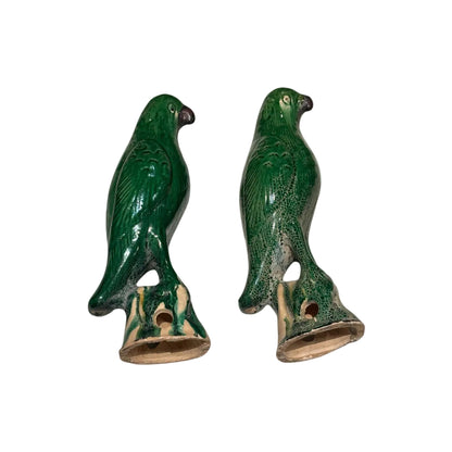 Pair of Antique Green Glazed Sancai Chinese Parrots  image