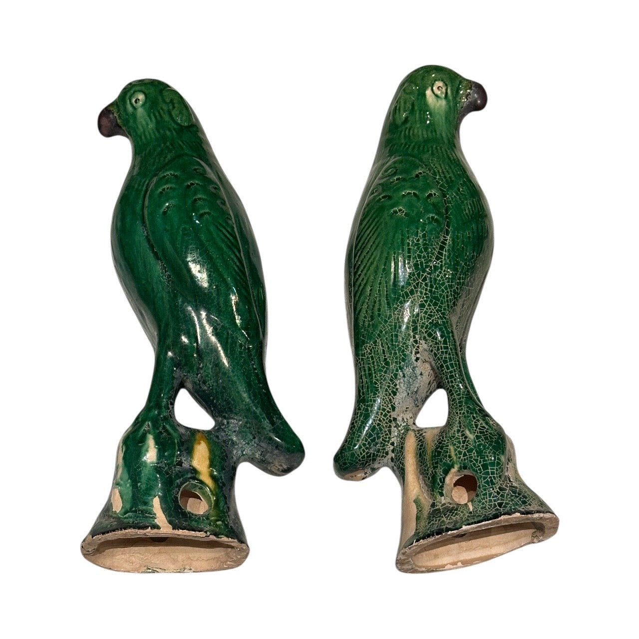 Pair of Antique Green Glazed Sancai Chinese Parrots  image