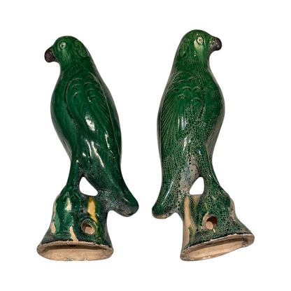 Pair of Antique Green Glazed Sancai Chinese Parrots  image