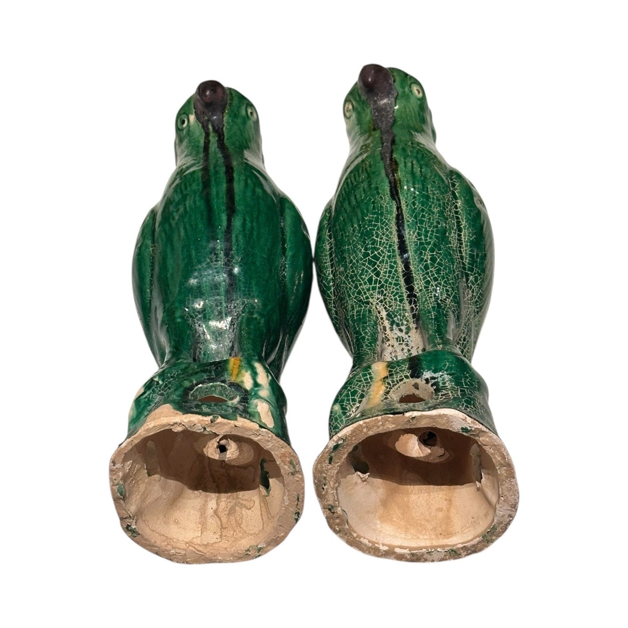 Pair of Antique Green Glazed Sancai Chinese Parrots  image