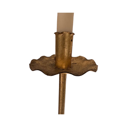 Close-up of the gilt lamp's scalloped candle-cup bobeche and faux-candle socket