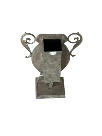 Top rear view of the mirrored urn vase showing the square opening and scroll handles