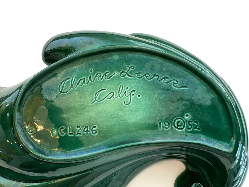 Close-up of incised mark on bowl underside reading Claire Lerner Calif., CL246, 1952