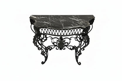 Vintage Wrought Iron Console or Entry Table With Black Marble Top image