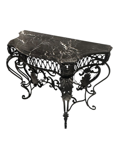 Vintage Wrought Iron Console or Entry Table With Black Marble Top image