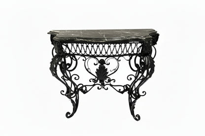 Vintage Wrought Iron Console or Entry Table With Black Marble Top image