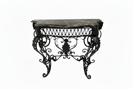 Vintage Wrought Iron Console or Entry Table With Black Marble Top image
